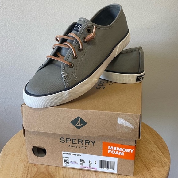 NIB NEW Sperry Memory Foam Pier View Core Grey Sneakers Slippers Shoes Size 8 - Picture 1 of 8